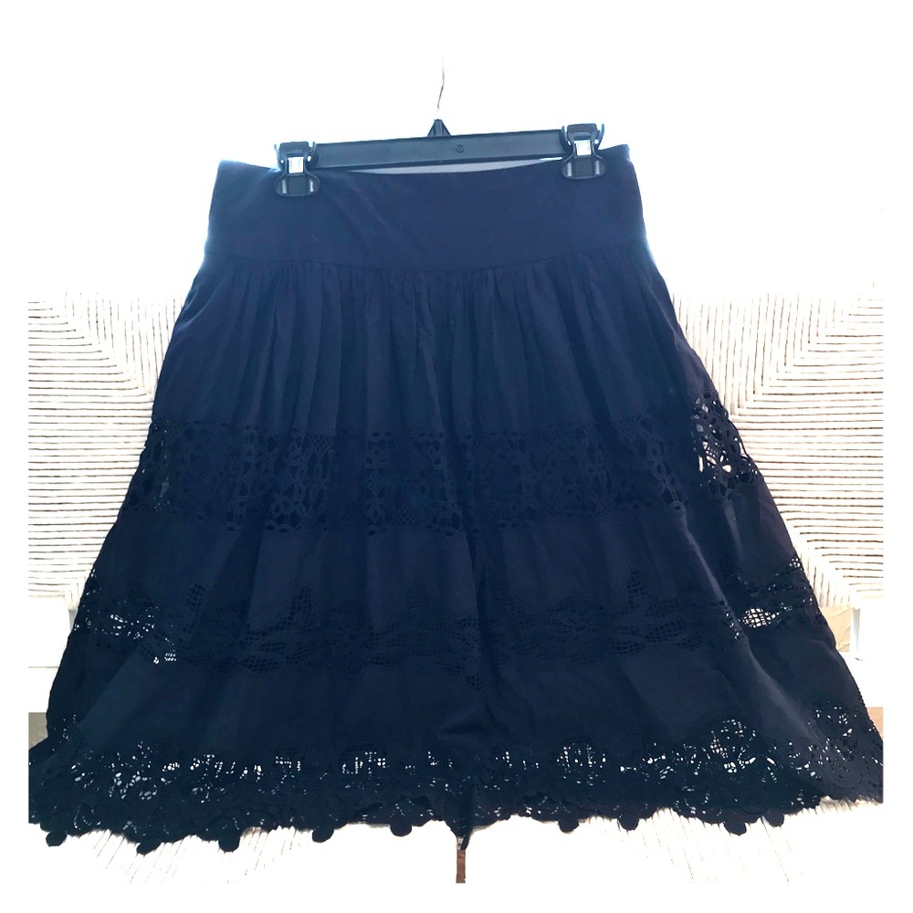 Ann Taylor Full Navy Skirt w/ Eyelet Lace Trim